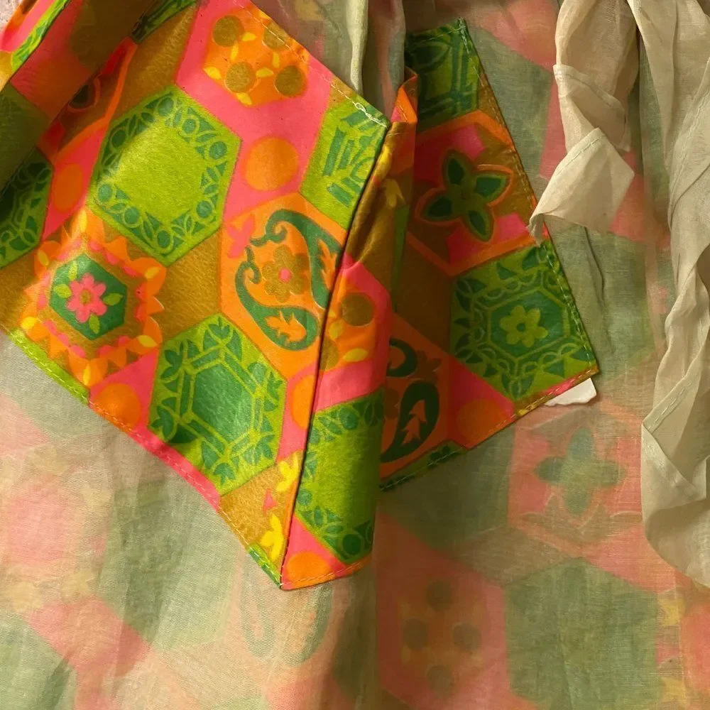 Vintage 60's Orange Retro Floral Half Apron Baking